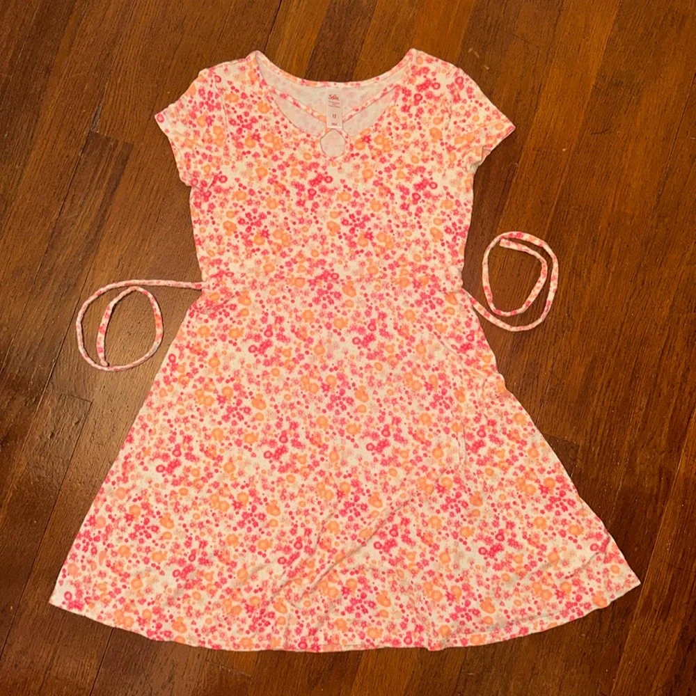 Girls Justice Pink, Orange & White Crisscross Floral Sundress – Size 12